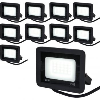Pack de 10 Proyectores LED Exterior 20W IP65 Impermeables 2100Lm 6000K Blanco Frío - Ideal para Casa, Garaje, Patio, Terraza y Jardín