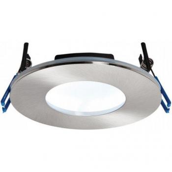 OrbitalPLUS - Lámpara de baño empotrada LED integrada en aleación de aluminio, resistente al fuego, acabado en níquel satinado ligero, clasificación IP65
