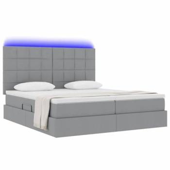 Cama con Tiras LED y Almacenamiento Gris Claro 180 x 200 cm Tela, Diseño Moderno y Espacio Ahorra
