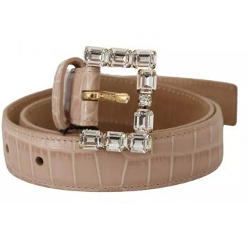 Dolce & Gabbana Beige Leather Crystal Buckle Women's Belt - 60 cm / 24 Inches