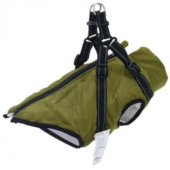 Abrigo para perro con arnés impermeable reflectante XL verde militar