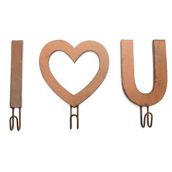 SuperStudio Lo + deModa Rust ILOVEYOU Perchero Decorativo, 3 Unidades, Metal, Cobre, 18.5 x 25.5 x 0.59 cm