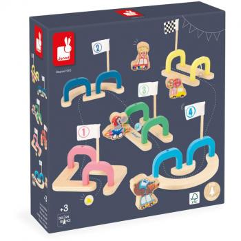 Juego de Canicas Applepop de Janod - Incluye 12 canicas de vidrio coloridas, una bolsa de tela para almacenamiento, y un tablero de juego con diseño atractivo