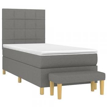Cama Box Spring con Colchón Viscoelástico Espuma Protector Muelles Ensacados Adaptable Acolchado Reversible Tela Gris Oscuro 80x200 cm