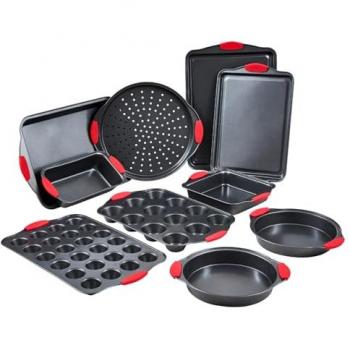 VEVOR 10-Piece Nonstick Carbon Steel Baking Pans Set with Silicone Handles, Stackable Bakeware for Cookies, Cakes, Muffins, and Bread