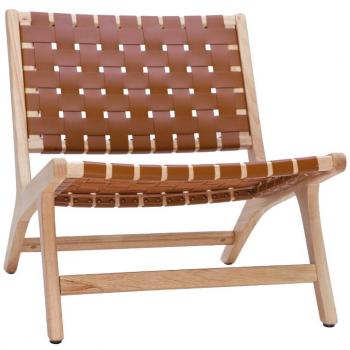 Sillón étnico de madera con correas tejidas marrones Bondi - MILIBOO