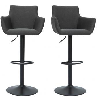 Set de 2 taburetes de cocina ajustables de tela gris antracita y metal negro CARLIE