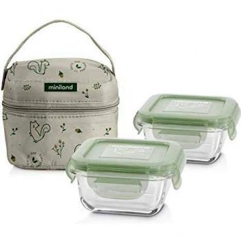 Miniland 89265 Pack-2-go Natursquare Chip - Set de Herméticos y Funda, Color, Natural Chip