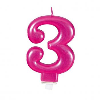 Vela Metalizada Rosa Nº 3, de 8 cm