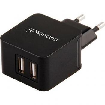 Sunstech ACU20 - Cargador USB Dual con Salida 5 V 3.1 A, Color Negro