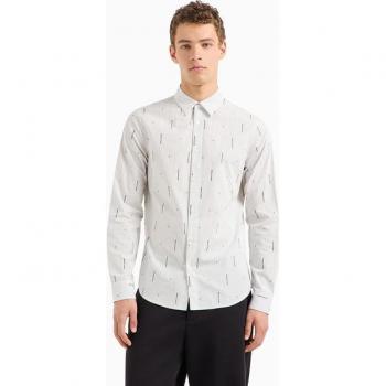 Armani Exchange Men's Slim Fit White Stripe Casual Poplin Cotton Shirt Size S