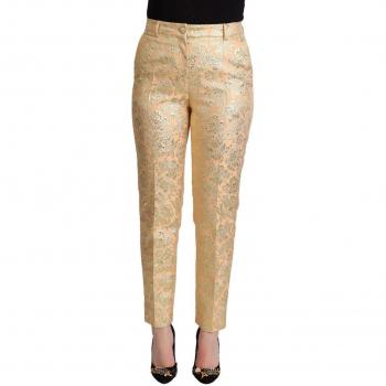 Dolce & Gabbana Pink Floral Brocade High Waist Trouser Tapered Pants - IT40|S, Slim-fit Trousers, female, White, Size: XS