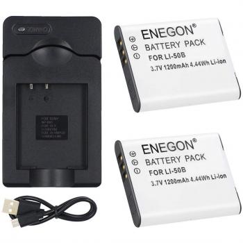 ENEGON 2 Baterías de Repuesto para Li-50B y Cargador de Micro USB para Olympus Stylus SZ-10, SZ-12, SZ-15, 1010, 1020, 1030, 9000, 9010, SP-800UZ, SP-810UZ, SP-720UZiHS, VR-340, TG-610