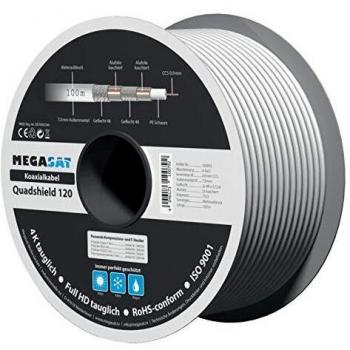 Cable Coaxial Megasat Quad Shield 120, 110 dB, 100 m, 4-fach apantallado, blanco