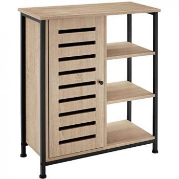 Aparador de Estilo Industrial Tectake 71 x 32 x 82 cm con Tablero Superior Grande, Tres Estantes, Armario con Puerta Magnética y Dos Estantes Ajustables, Fabricado en Aglomerado con