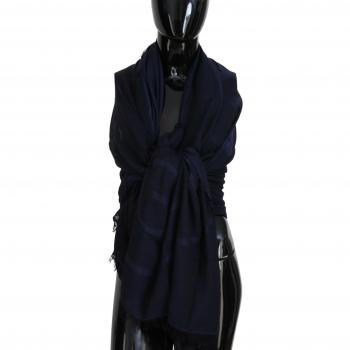 Dark Blue Wool Neck Wrap Shawl with Fringes by Gianfranco Ferré