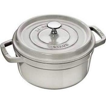 Staub 22 cm Round Cocotte in White Truffle Enamelled Cast Iron, Induction Compatible