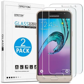 Galaxy J3 (2016 Released) Protector de Pantalla  OMOTON [2 Unidades] Samsung Galaxy J3 (2016 Released) Cristal Templado [2.5d Borde redondo]con[9H Dureza][Garantía de por vida]