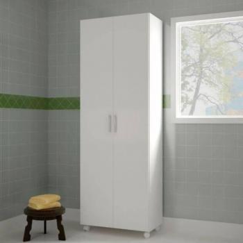 Armario Auxiliar Alto Multiusos con Ruedas y 2 Puertas Color Blanco 72x183 cm