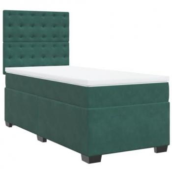Cama Box Spring con Colchón de Terciopelo Verde Oscuro 90x200 cm
