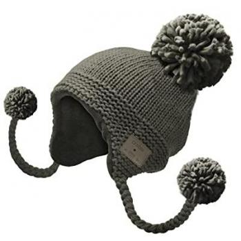 Gorro Inalámbrico Verde y Gris con Trenzas y Pompones Talla Única