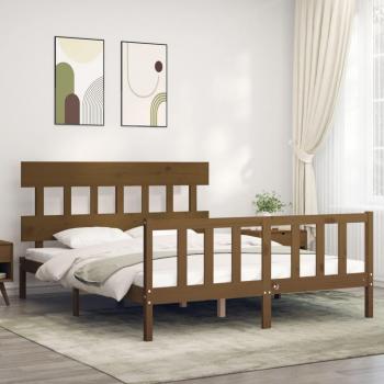 Estructura de cama matrimonio con cabecero madera marrón miel Vidaxl Marrón