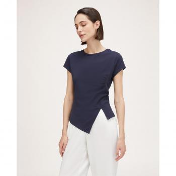 Camiseta Asimétrica de Algodón y Elastano con Abertura para Mujer de Motivi