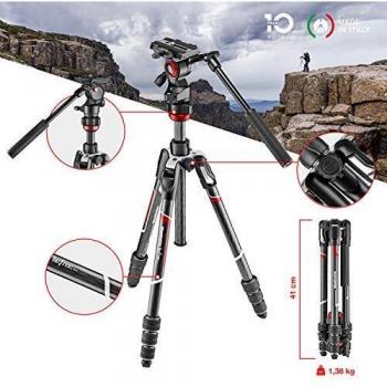Manfrotto MVKBFRTC-LIVE Manfrotto befree Live Kit Twist Carbon con Fluid de Cabezal de vídeo, Blanco/Rojo