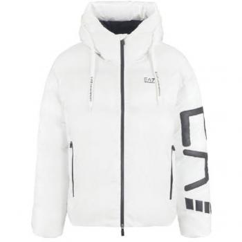 EA7 Emporio Armani White Hooded Down Jacket for Men - Size S