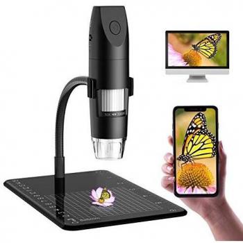 SKYBASIC Microscopio Digital WiFi, Mini microscopio Inalámbrico 50x -1000x Aumento, 1080P HD 8 LED Microscopio Digital portátil USB Compatible con Android iPhones Tablets Windows Mac