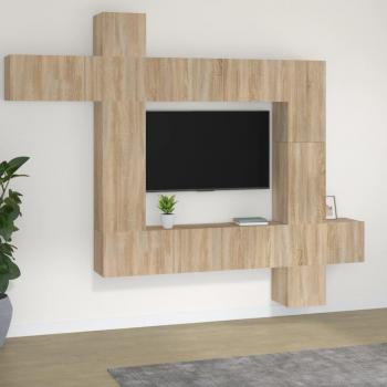 Set de muebles de TV 9 piezas madera contrachapada roble sonoma