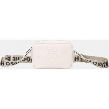 Bolso tipo bandolera HUGO en eco piel reciclado color natural con asa regulable y logo jacquard a contraste