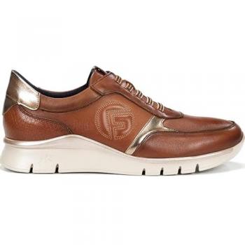 Zapatos Deportivos Fluchos F2074 para Mujer en Cuero Marrón, Talla 36, con Plantilla Extraíble y Cordón Elástico