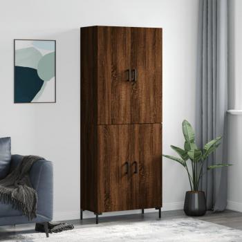 Aparador alto de madera contrachapada marrón roble 69,5x34x180 cm con 2 puertas, mueble de almacenaje para salón, buffet y armario auxiliar