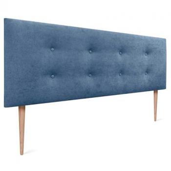 Cabecero Tapizado de Polipiel o Tela Aqualine Pro con 2 Hileras de Botones y Patas (150x105cm, Azul)