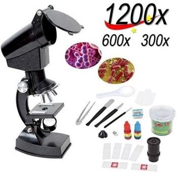 TECHO Student Beginner Microscope kids science kits With LED,300X/600X/1200X Magnification,Includes Accessory Set and Box