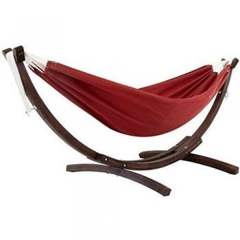 Hamaca Doble Sunbrella® con Soporte de Pino Macizo (260 cm) - Carmesí