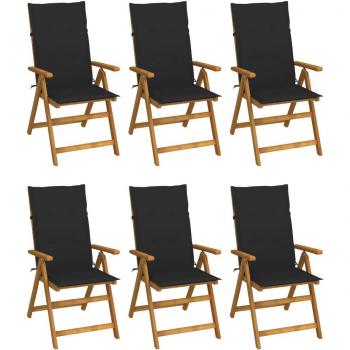 Folding Garden Chairs Set of 6 with Cushions Solid Acacia Wood