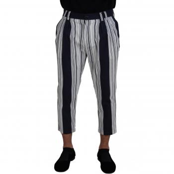 Dolce & Gabbana White Cotton Striped Cropped Pants - IT52 | L