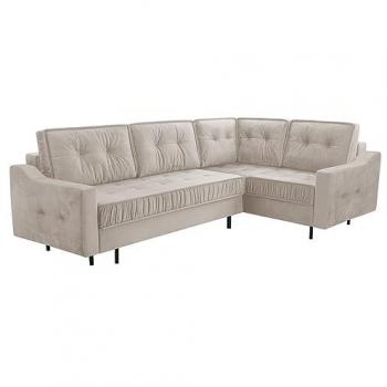 Sofá rinconero Kingsport 115 con función de descanso y caja de ropa de cama, 289x185x105cm, color marrón claro