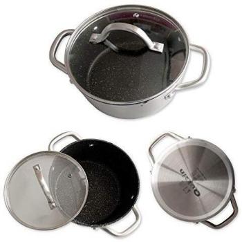Quttin - Cacerola Antiadherente de inducción Platinum con Tapa Vidrio y Asas Metalicas. Para todo tipo de cocinas. Aluminio Pfluon. Resistente Duradera Calidad Protector de Fieltro. Cacerola 24 cm