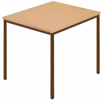 Mesa rectangular de tubo redondo revestido 800 x 800 mm, color haya natural/marrón