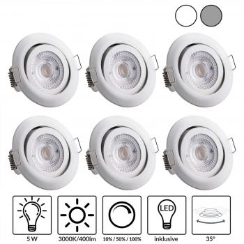 Set de 6 Focos LED Empotrables Dimmables y Giratorios Blancos 68mm 3000K