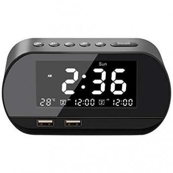 Cozime Radio Reloj Despertador,FM con Temporizador de Apagado,Puertos USB Dobles para Carga,alarmas Dobles,Pantalla Digital con atenuador, repetición,termómetro para dormitorios,Volumen Ajustable