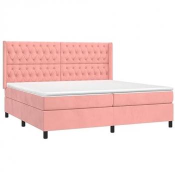 Cama box spring con colchón y LED de terciopelo rosa 200x200 cm