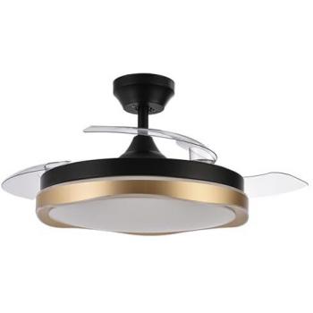 Ventilador DC Blondi Negro/Oro 3 Aspas 107D 7200LM 6 Velocidades 3000K, 4500K, 6000K con Remoto, Temporizador y Memoria