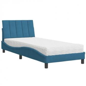 Cama con colchón terciopelo azul 90x190 cm