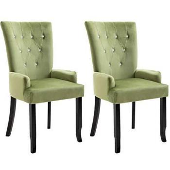 Light Green Velvet Dining Chairs with Armrests - Set of 2