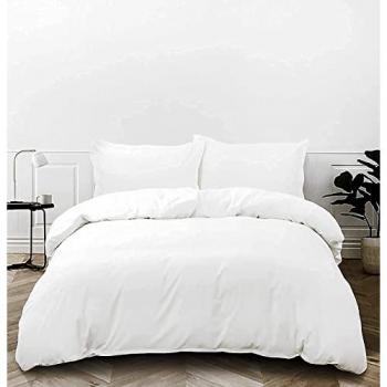 Juego de Fundas Nórdicas 3 Piezas 100% Poliéster Colores Lisos para Cama 105 y Juego de Fundas Nórdicas 4 Piezas 100% Poliéster Blanco para Cama