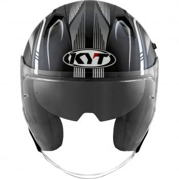 KYT Casco Jet NF-J Blanco y Negro con diseño moderno, visera desmontable, sistema de ventilación eficiente, interior acolchado y lavable, homologado según normativas de seguridad